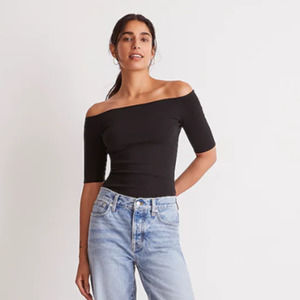 Madewell Women's Size M NEW Off-Shoulder Tee Sleek hold Black NWT